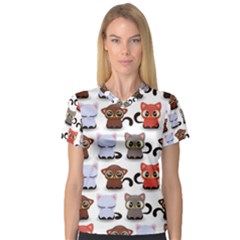 Seamless Pattern With Cute Little Kittens Various Color V-neck Sport Mesh Tee