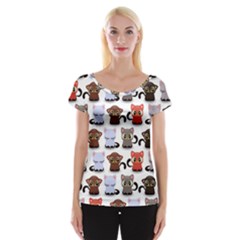 Seamless Pattern With Cute Little Kittens Various Color Cap Sleeve Top