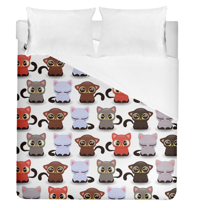 Seamless Pattern With Cute Little Kittens Various Color Duvet Cover (Queen Size)