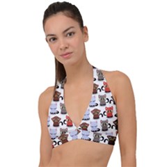 Seamless Pattern With Cute Little Kittens Various Color Halter Plunge Bikini Top by Jancukart