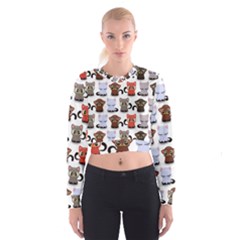 Seamless Pattern With Cute Little Kittens Various Color Cropped Sweatshirt