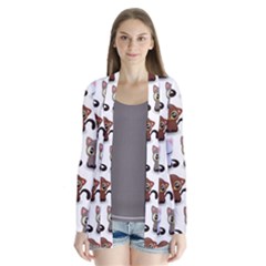 Seamless Pattern With Cute Little Kittens Various Color Drape Collar Cardigan