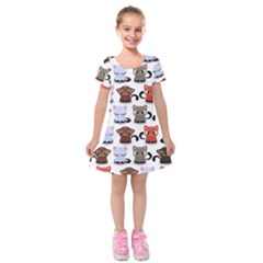 Seamless Pattern With Cute Little Kittens Various Color Kids  Short Sleeve Velvet Dress