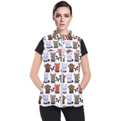 Seamless Pattern With Cute Little Kittens Various Color Women s Puffer Vest