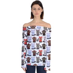 Seamless Pattern With Cute Little Kittens Various Color Off Shoulder Long Sleeve Top by Jancukart