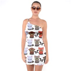 Seamless Pattern With Cute Little Kittens Various Color One Soulder Bodycon Dress