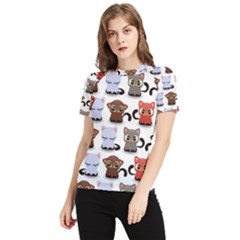 Seamless Pattern With Cute Little Kittens Various Color Women s Short Sleeve Rash Guard