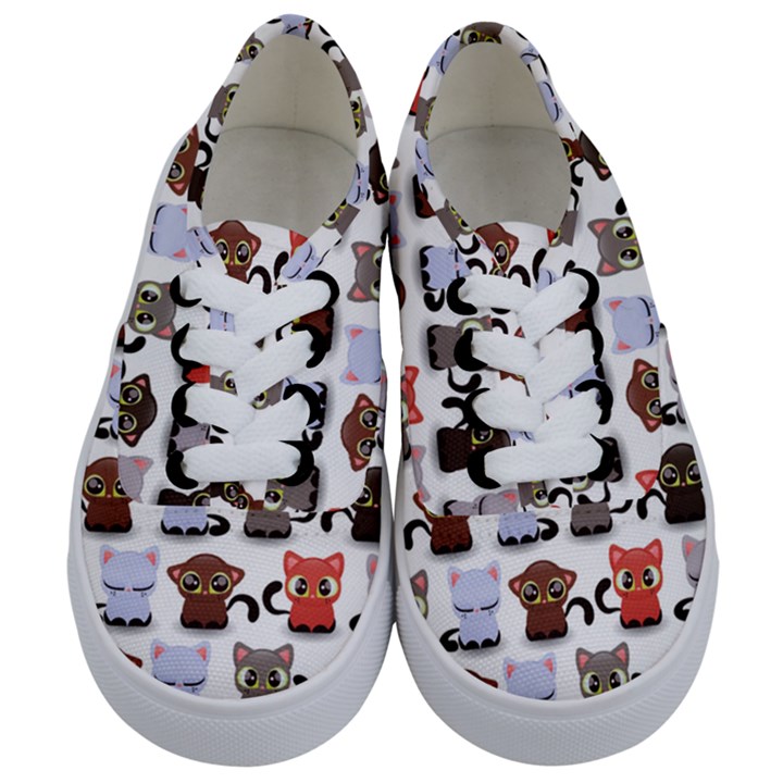 Seamless Pattern With Cute Little Kittens Various Color Kids  Classic Low Top Sneakers