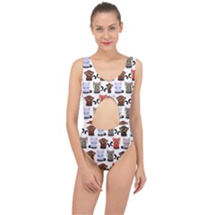 Seamless Pattern With Cute Little Kittens Various Color Center Cut Out Swimsuit