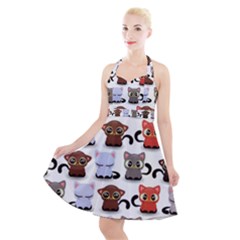 Seamless Pattern With Cute Little Kittens Various Color Halter Party Swing Dress  by Jancukart