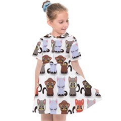 Seamless Pattern With Cute Little Kittens Various Color Kids  Sailor Dress