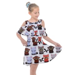 Seamless Pattern With Cute Little Kittens Various Color Kids  Shoulder Cutout Chiffon Dress