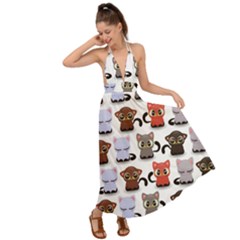 Seamless Pattern With Cute Little Kittens Various Color Backless Maxi Beach Dress