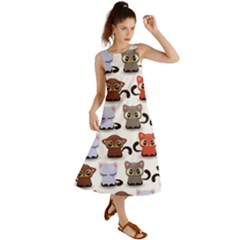 Seamless Pattern With Cute Little Kittens Various Color Summer Maxi Dress