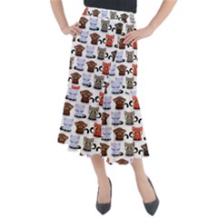 Seamless Pattern With Cute Little Kittens Various Color Midi Mermaid Skirt