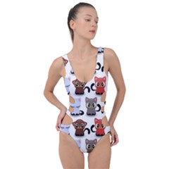 Seamless Pattern With Cute Little Kittens Various Color Side Cut Out Swimsuit