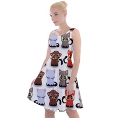 Seamless Pattern With Cute Little Kittens Various Color Knee Length Skater Dress by Jancukart