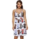 Seamless Pattern With Cute Little Kittens Various Color V-Neck Pocket Summer Dress  View1