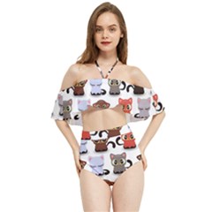 Seamless Pattern With Cute Little Kittens Various Color Halter Flowy Bikini Set  by Jancukart