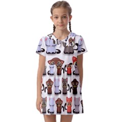 Seamless Pattern With Cute Little Kittens Various Color Kids  Asymmetric Collar Dress