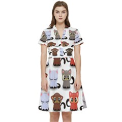 Seamless Pattern With Cute Little Kittens Various Color Short Sleeve Waist Detail Dress by Jancukart