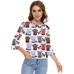 Seamless Pattern With Cute Little Kittens Various Color Bell Sleeve Top