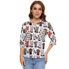 Seamless Pattern With Cute Little Kittens Various Color Women s Quarter Sleeve Pocket Shirt