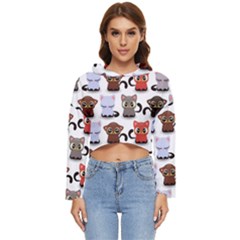 Seamless Pattern With Cute Little Kittens Various Color Women s Lightweight Cropped Hoodie by Jancukart