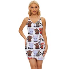 Seamless Pattern With Cute Little Kittens Various Color Wrap Tie Front Dress