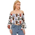 Seamless Pattern With Cute Little Kittens Various Color Off Shoulder Flutter Bell Sleeve Top View3