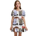 Seamless Pattern With Cute Little Kittens Various Color Kids  Short Sleeve Dolly Dress View1