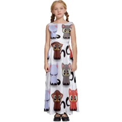 Seamless Pattern With Cute Little Kittens Various Color Kids  Satin Sleeveless Maxi Dress