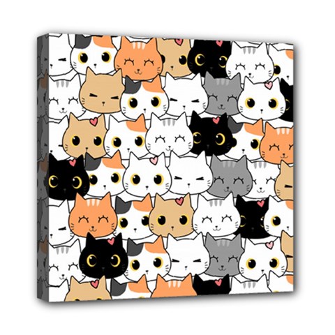 Cute-cat-kitten-cartoon-doodle-seamless-pattern Mini Canvas 8  X 8  (stretched) by Jancukart