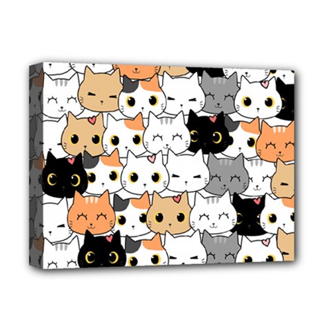 Cute-cat-kitten-cartoon-doodle-seamless-pattern Deluxe Canvas 16  X 12  (stretched) 