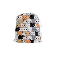 Cute-cat-kitten-cartoon-doodle-seamless-pattern Drawstring Pouch (medium)