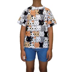 Cute-cat-kitten-cartoon-doodle-seamless-pattern Kids  Short Sleeve Swimwear