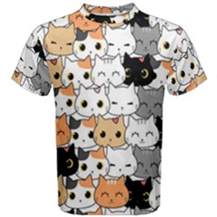 Cute-cat-kitten-cartoon-doodle-seamless-pattern Men s Cotton Tee