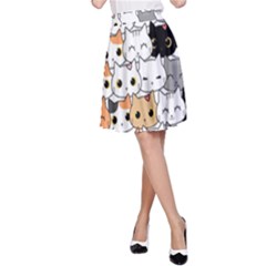 Cute-cat-kitten-cartoon-doodle-seamless-pattern A-line Skirt by Jancukart