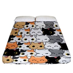 Cute-cat-kitten-cartoon-doodle-seamless-pattern Fitted Sheet (california King Size) by Jancukart