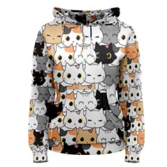 Cute-cat-kitten-cartoon-doodle-seamless-pattern Women s Pullover Hoodie by Jancukart