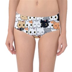 Cute-cat-kitten-cartoon-doodle-seamless-pattern Mid-waist Bikini Bottoms