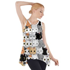 Cute-cat-kitten-cartoon-doodle-seamless-pattern Side Drop Tank Tunic