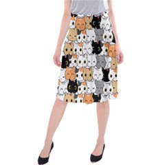 Cute-cat-kitten-cartoon-doodle-seamless-pattern Midi Beach Skirt by Jancukart