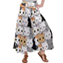 Cute-cat-kitten-cartoon-doodle-seamless-pattern Satin Palazzo Pants View1