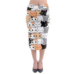 Cute-cat-kitten-cartoon-doodle-seamless-pattern Midi Pencil Skirt