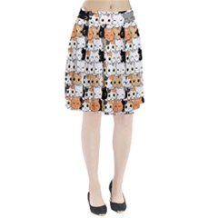 Cute-cat-kitten-cartoon-doodle-seamless-pattern Pleated Skirt