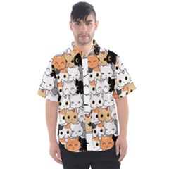 Cute-cat-kitten-cartoon-doodle-seamless-pattern Men s Short Sleeve Shirt