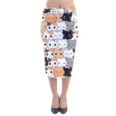 Cute-cat-kitten-cartoon-doodle-seamless-pattern Velvet Midi Pencil Skirt by Jancukart