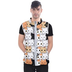 Cute-cat-kitten-cartoon-doodle-seamless-pattern Men s Puffer Vest by Jancukart