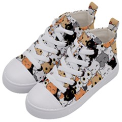 Cute-cat-kitten-cartoon-doodle-seamless-pattern Kids  Mid-top Canvas Sneakers